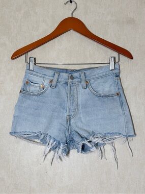 Levi’s Women’s 501 Original High Rise Jean Shorts Button Fly Raw Hem 24